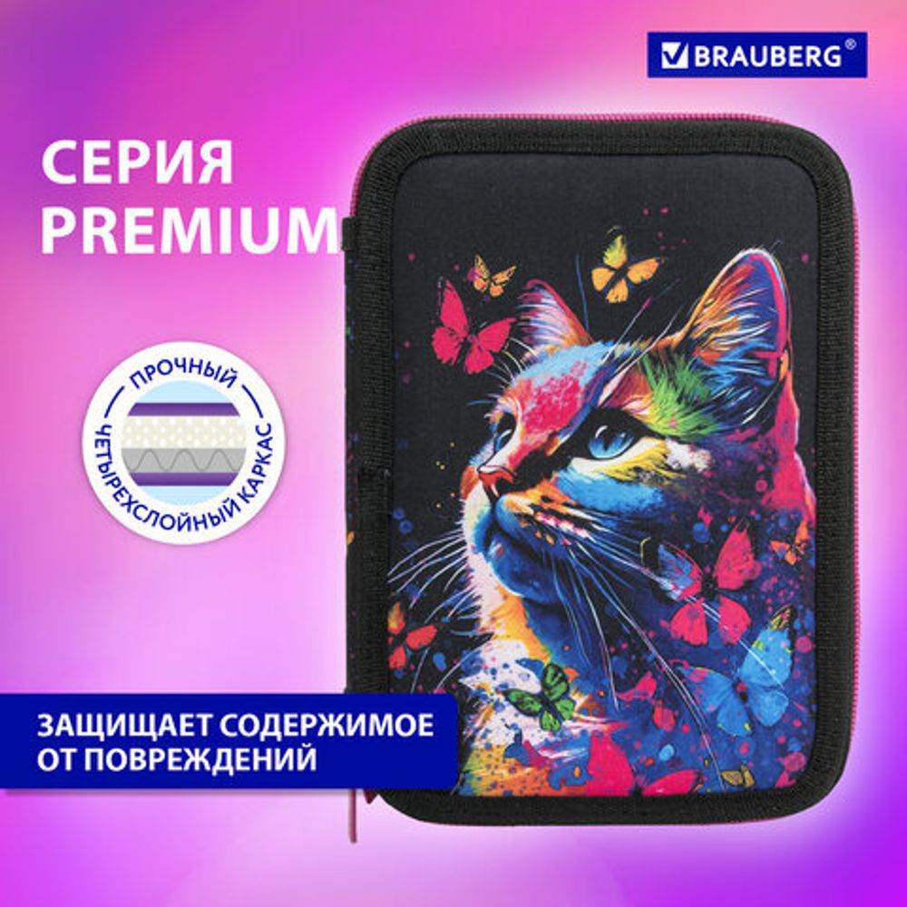 Пенал BRAUBERG, 2 отделения, полиэстер, 21х14 см, "Butterfly catcher", 272330
