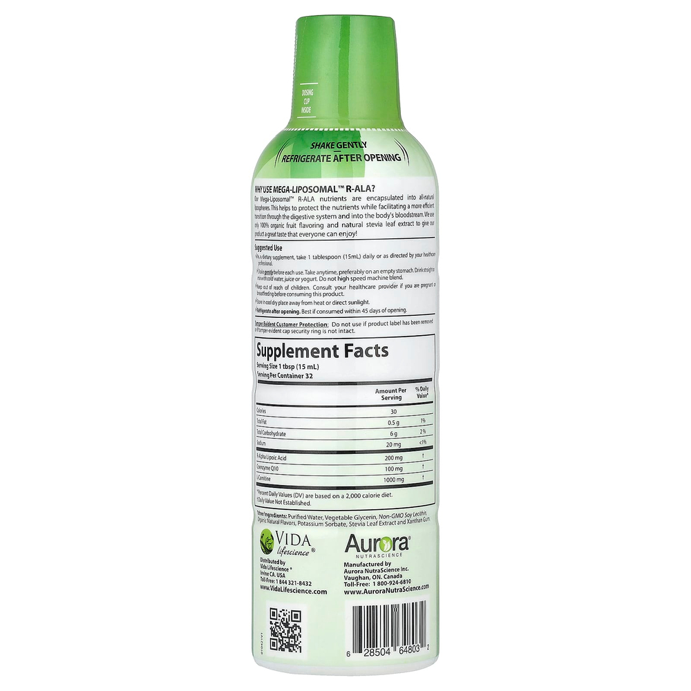 Aurora Nutrascience, Mega-Liposomal™ R-АЛК, со вкусом органических фруктов, 480 мл (16 жидк. унций)