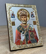 Николай Чудотворец, икона прямоугольная без рамки, красное дерево, эмаль 175х225