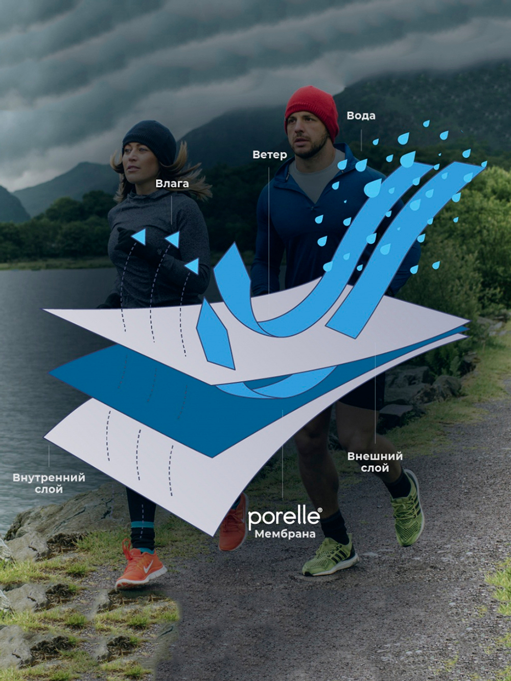 Водонепроницаемые носки Dexshell Running черный, зеленый, оранжевый S (36-38)