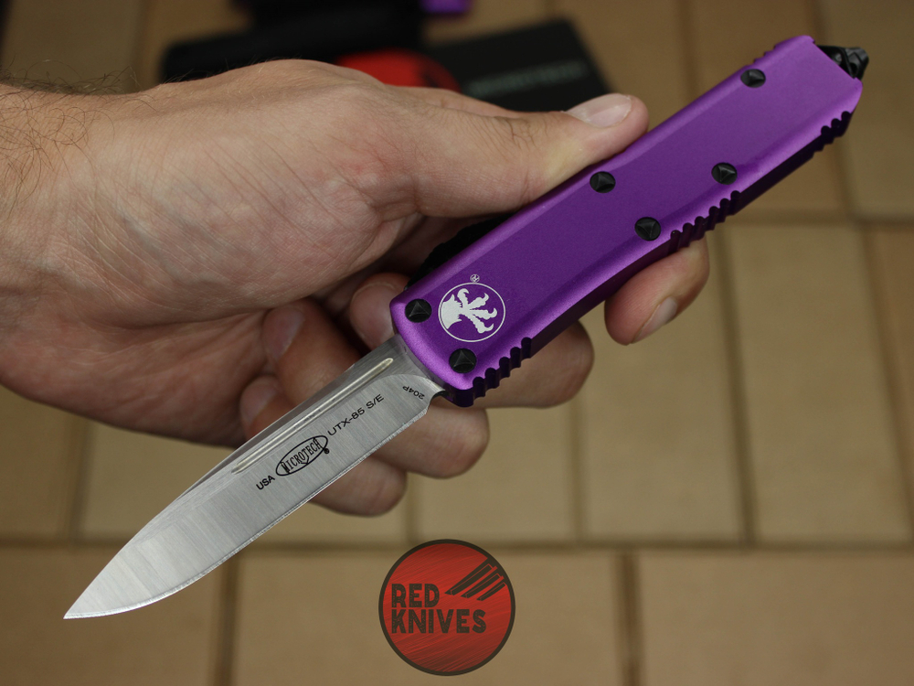Нож Microtech UTX-85 S/E - фиолетовая рукоять, стандартный клинок, сатин + запчасти RK-397