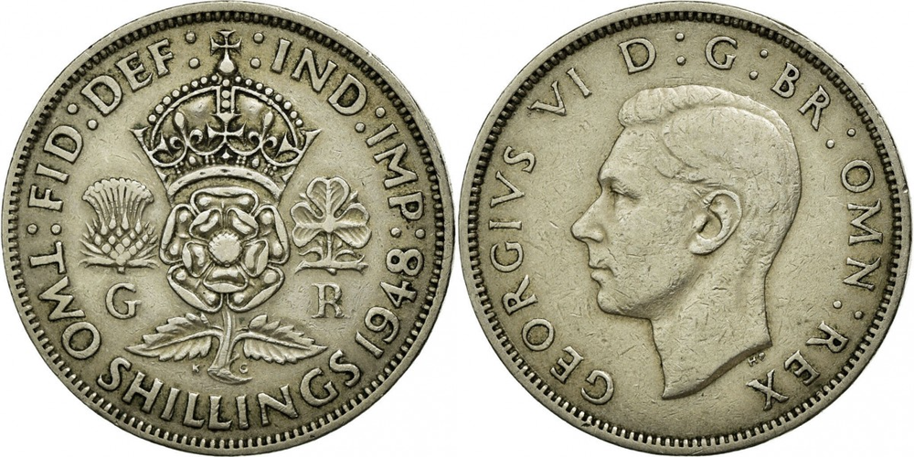 Великобритания 2 шиллинга (флорин), 1947-1948 Король Георг VI XF