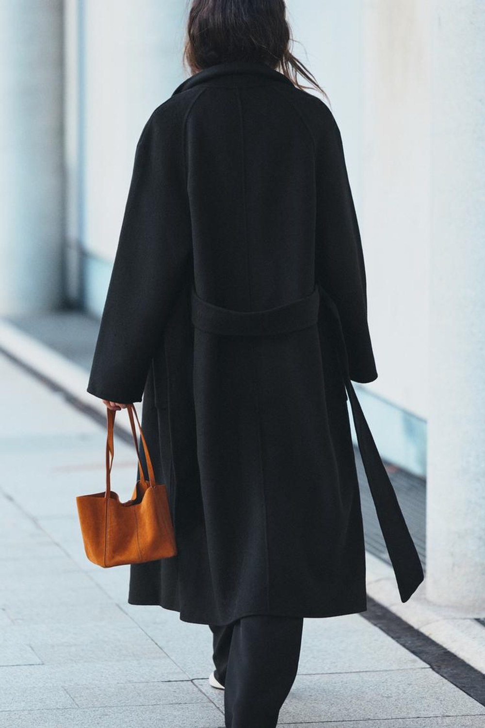 ZARA ПАЛЬТО ИЗ ШЕРСТИ С ПОЯСОМ, ЧЕРНЫЙ