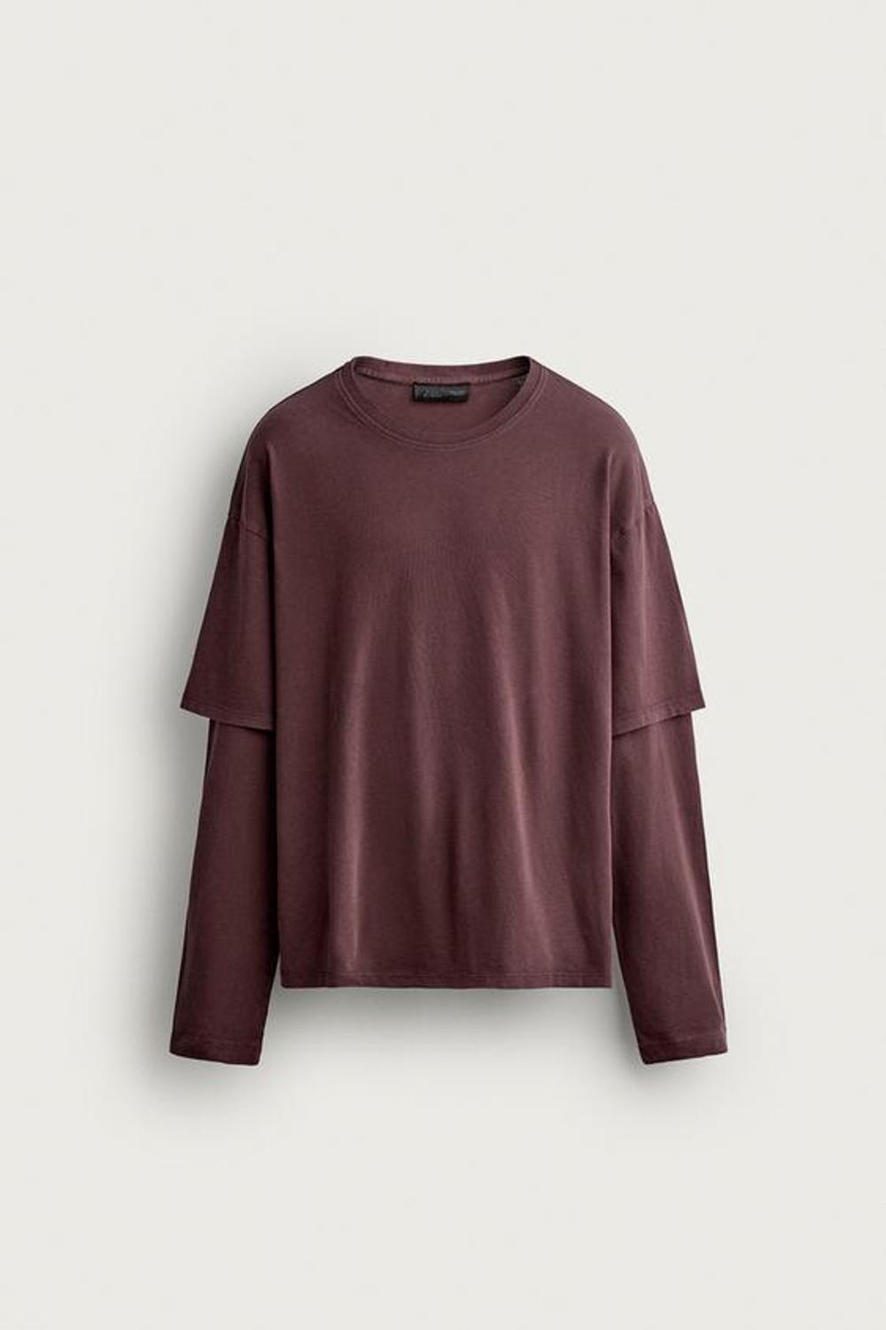ZARA ФУТБОЛКА С ЭФФЕКТОМ МНОГОСЛОЙНОСТИ, БОРДОВЫЙ