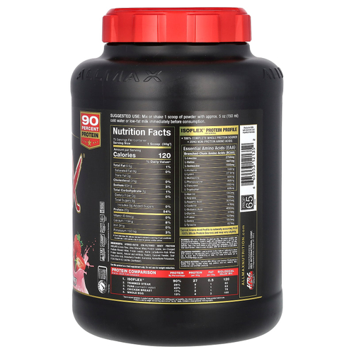 ALLMAX, Isoflex, 100% ультра чистый изолят сывороточного протеина (технология ионной фильтрации), клубника, 5 фунтов (2,27 кг)