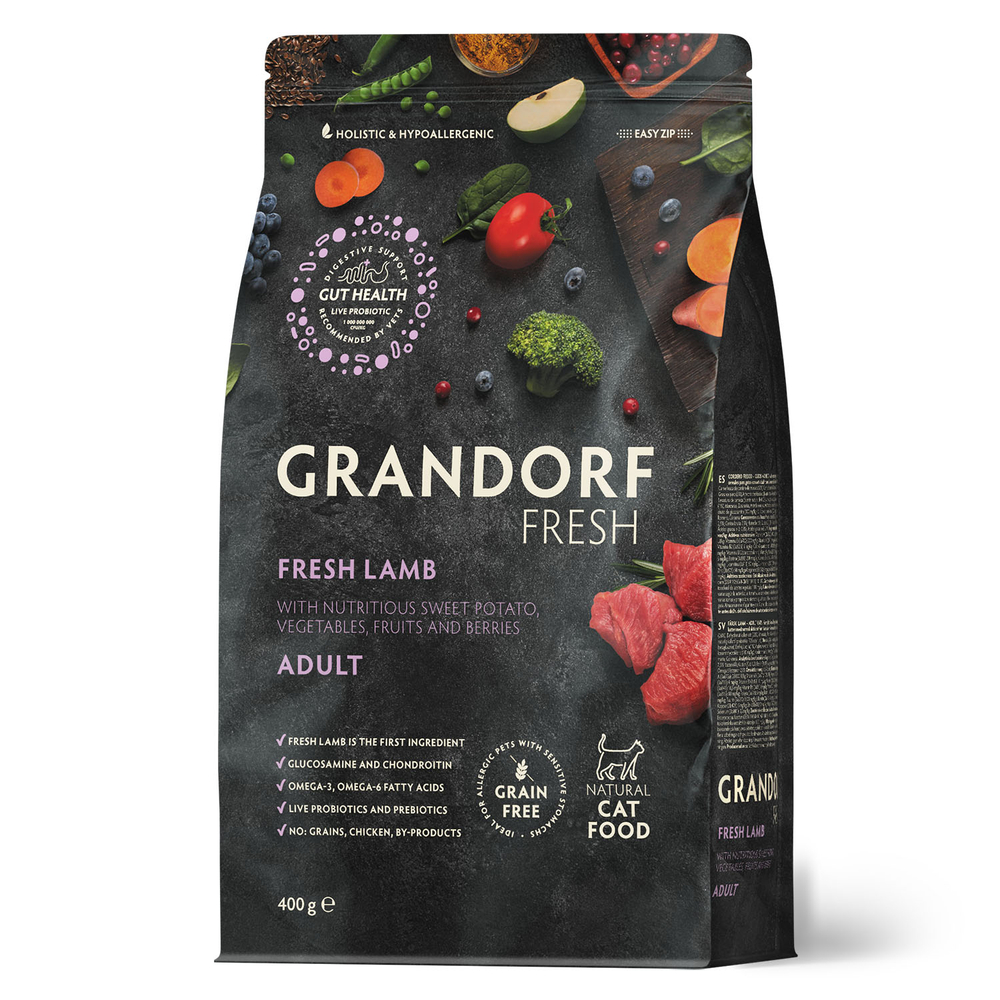 Grandorf Fresh Cat ADULT Lamb&Sweet Potato 400 г сухой корм для кошек свежее мясо ягненка с бататом