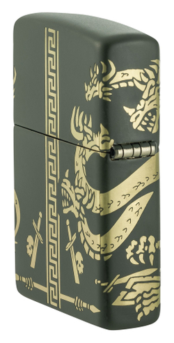 Зажигалка Zippo Dragon Design с покрытием Green Matte, латунь/сталь, зеленая, матовая, 38x13x57 мм