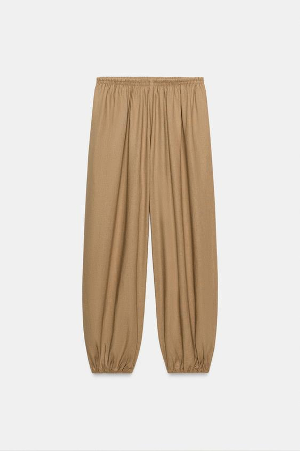 ZARA БРЮКИ-ШАРОВАРЫ ИЗ ЛЬНА, ПЕСОЧНЫЙ