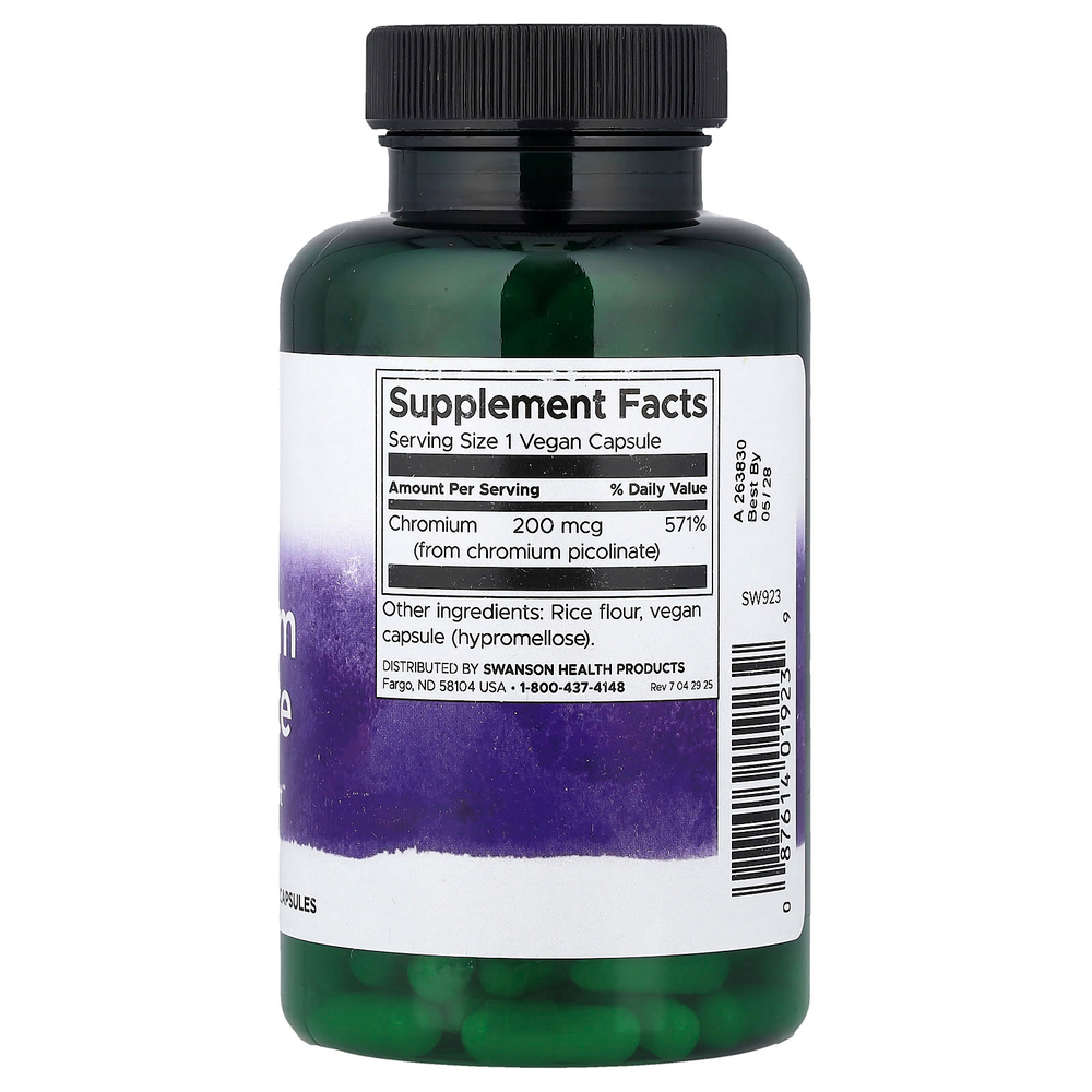 Swanson Vitamins, пиколинат хрома, 200 мкг, 200 веганских капсул