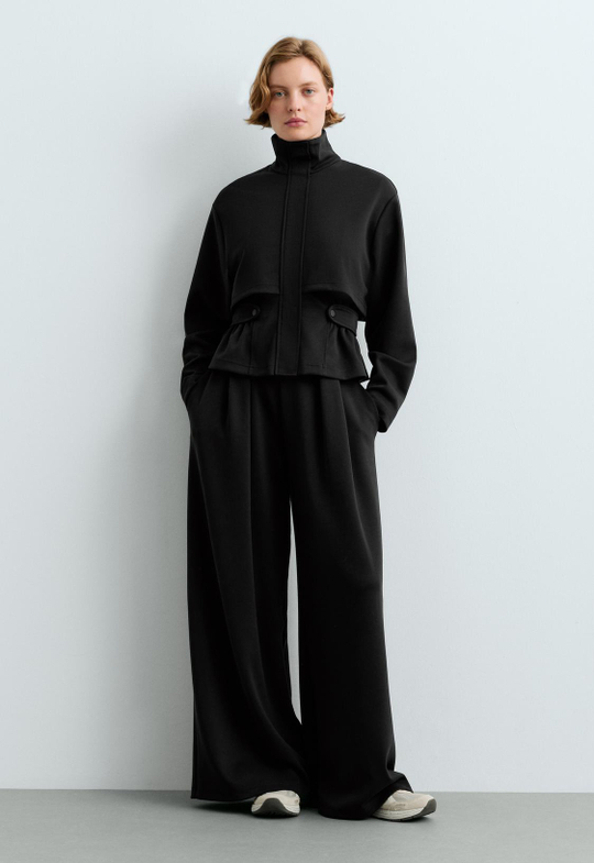 OYSHO Широкие брюки пике из модала, черный