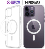 Прозрачный чехол для iPhone 14 Pro Max с магнитом для беспроводной зарядки MagSafe / противоударный с защитой камеры / Clear case белый