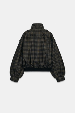 ZARA КУРТКА-БОМБЕР В КЛЕТКУ, КОРИЧНЕВЫЙ
