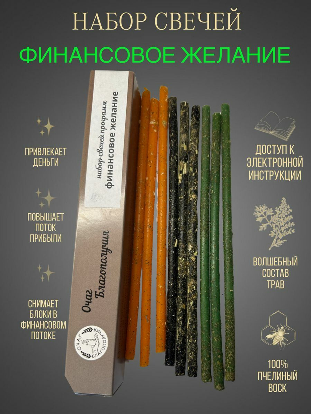Магические восковые свечи с травами Желание денежное