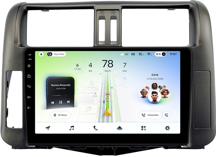 Магнитола для Toyota Land Cruiser Prado 150 2009-2013 (рамка графит) - Teyes CC4L-DTS монитор 9" IPS, Android 14, Быстрая, Snapdragon 662, CarPlay, 4G SIM-слот