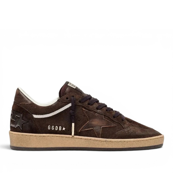 Men's Golden Goose Ball Star in Brown Suede with Brown Leather Star and Hell Tab