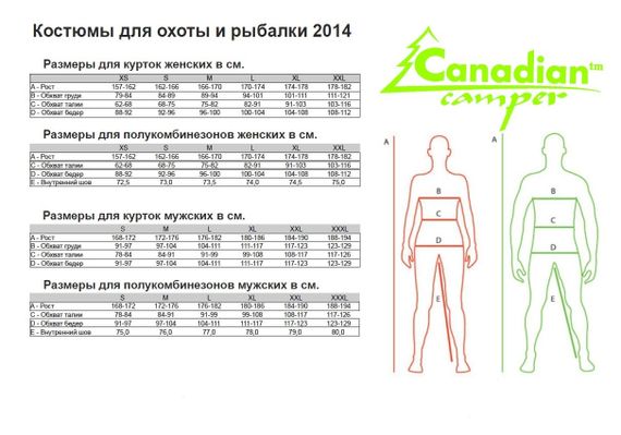 размеры одежды Canadinan Camper
