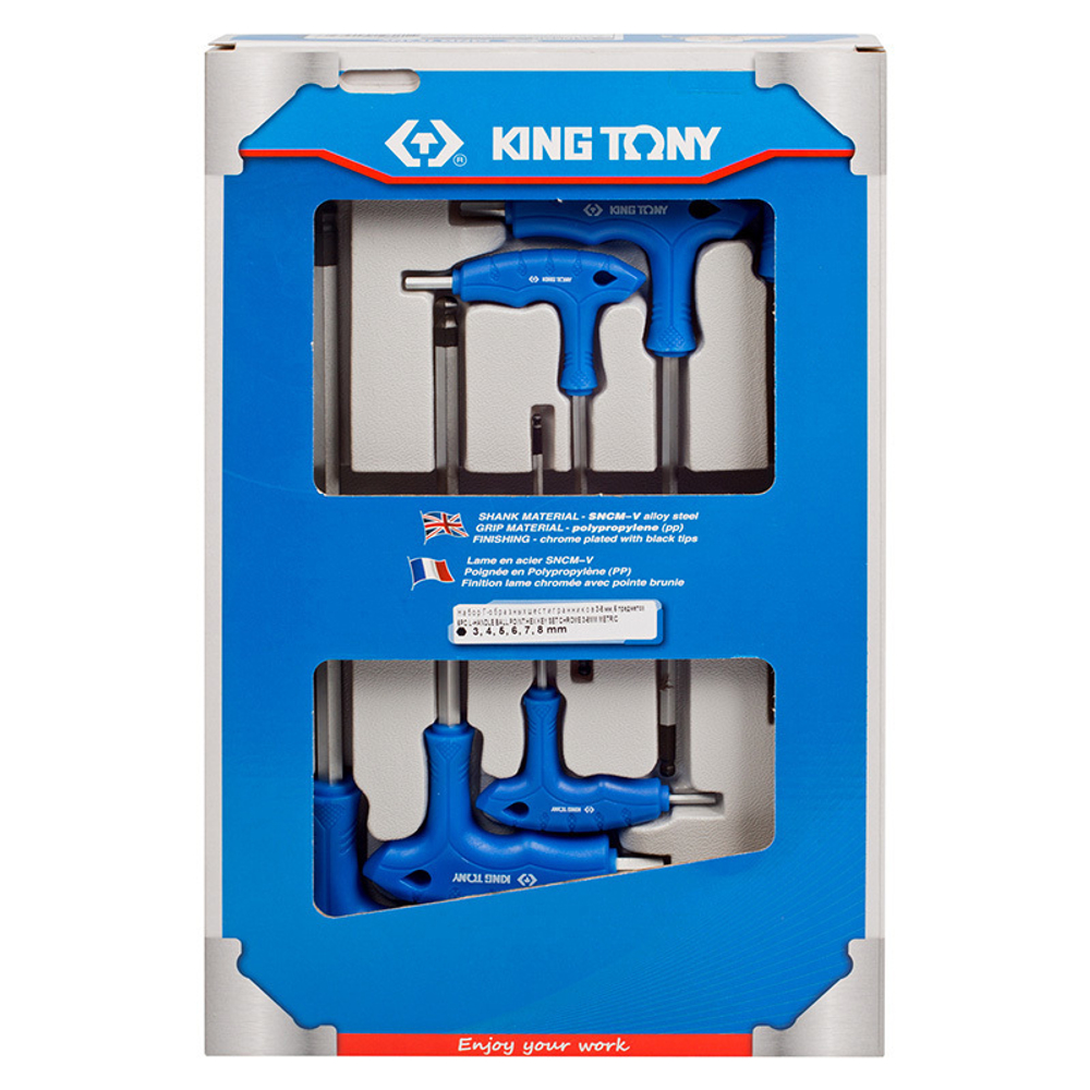 KING TONY (22106MR) Набор Г-образных шестигранников 3-8 мм, с шаровым окончанием, 6 предметов