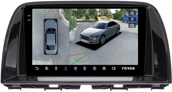 Магнитола для Mazda CX-5 2011-2015 (ШГУ цветной) - Teyes CC3-2K-360 монитор 9.5" 2K QLED на Android 10, Быстрая, CarPlay, 4G SIM-слот, 4 камеры в комплекте
