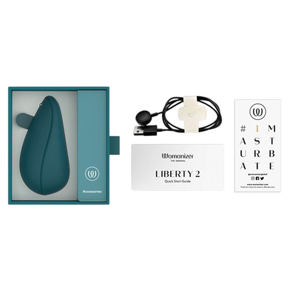 Темно-бирюзовый бесконтактный клиторальный стимулятор 10см Womanizer Liberty 2 Dark Green WZ112SG3