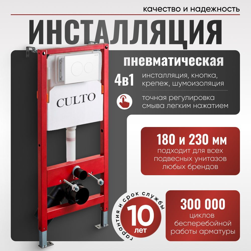Инсталляция пневматическая CULTO SPRING v20, серая (gun metall) кнопка