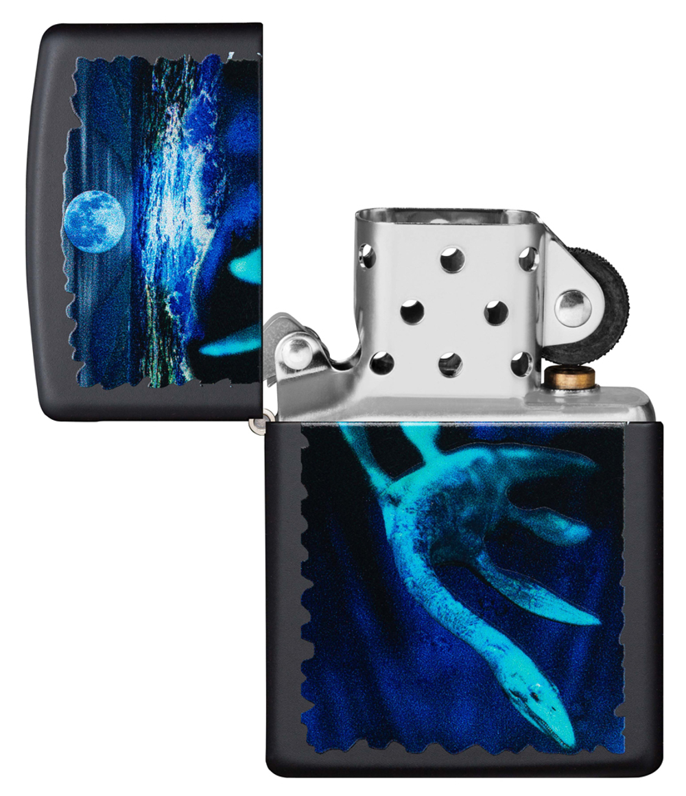 Зажигалка Zippo Lock Ness с покрытием Black Light, латунь/сталь, черная, матовая 38x13x57 мм