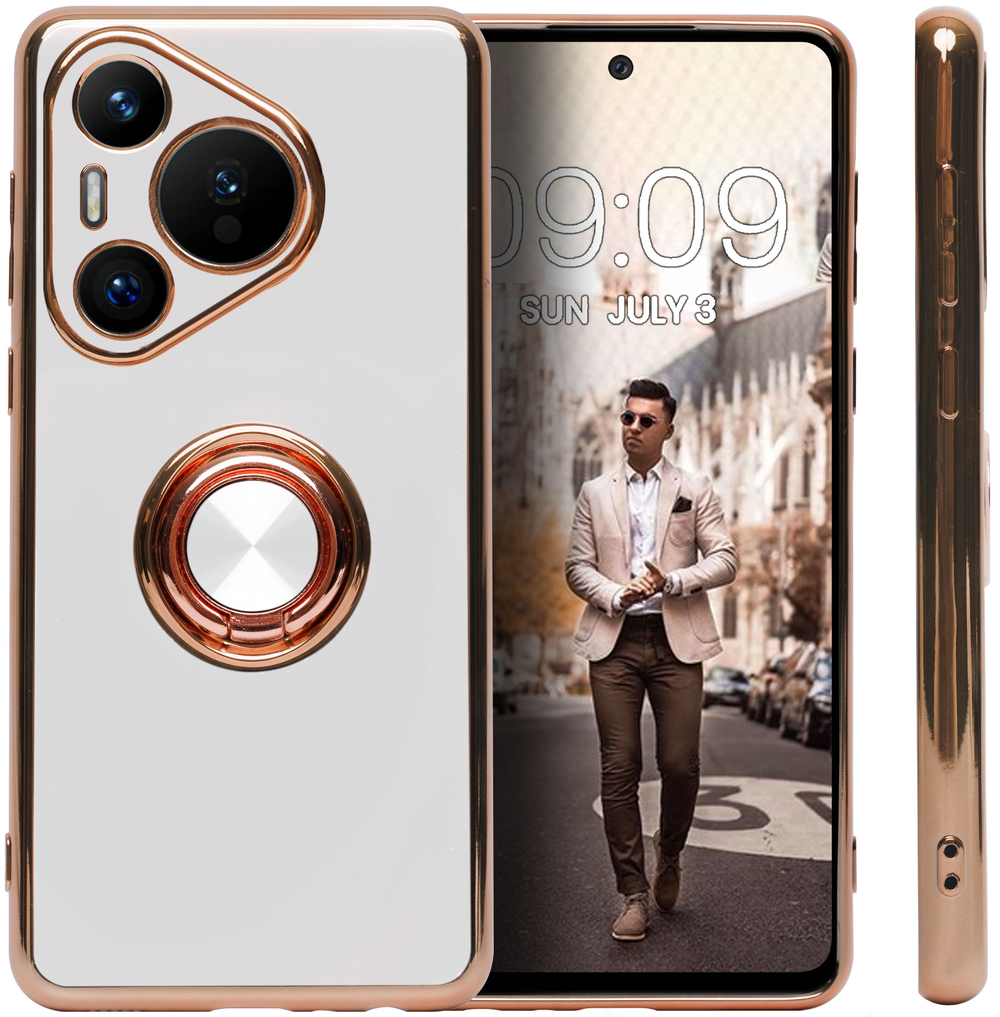 Стильный глянцевый чехол для HUAWEI PURA 70 с кольцом-подставкой и бархатной подкладкой