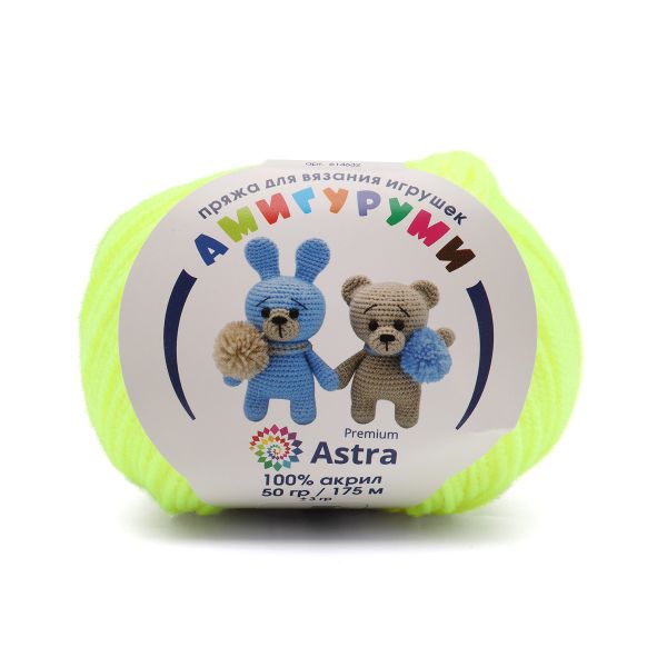 Пряжа Astra Premium (Астра Премиум) Амигуруми / уп.6 мот. по 50 г, 175 м, 236 салат неон