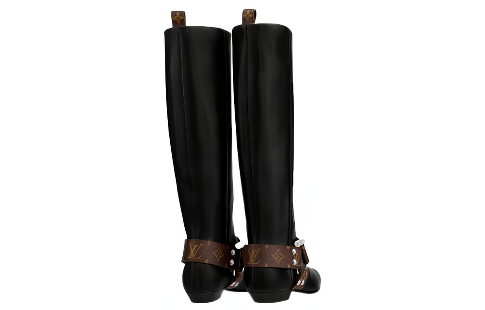 LOUIS VUITTON Rhapsody High Boots "Black With Brown Belt" Women"s