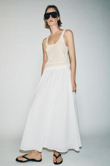 ZARA ЮБКА-НАКИДКА МИДИ, БЕЛЫЙ