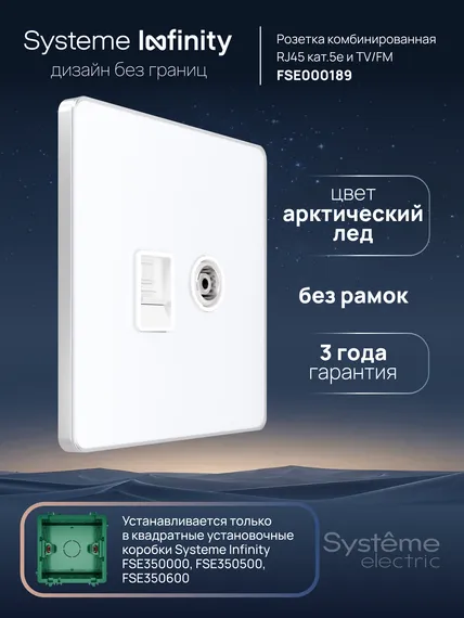 Розетка мультимедийная информационная TV/FM и Cat 5e Systeme Electric Infinity Арктический лед FSE000189