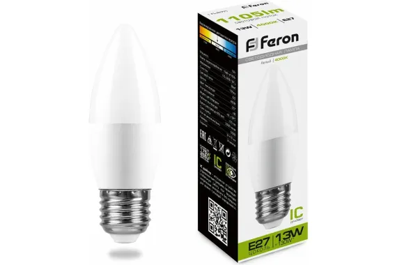 Лампа светодиодная Feron LB-970 220V C37 Е27 13W 4000K свеча 42549