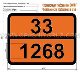 Табличка Опасный груз 33-1268 НЕФТИ ДИСТИЛЛЯТЫ Н.У.К.