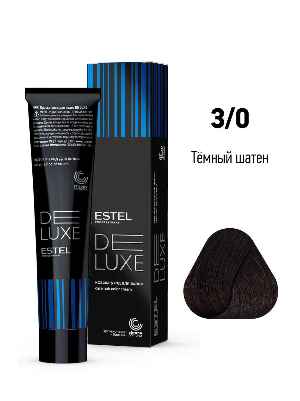 ESTEL De Luxe краска-уход для волос, 3/0 темный шатен, 60 мл
