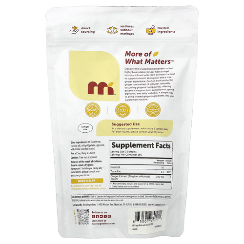 Micro Ingredients, корень имбиря, 360 капсул (150 мг в 1 капсуле)