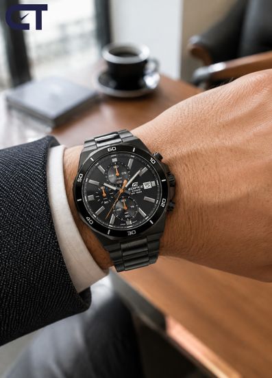 CASIO EFV-640DC-1AVUDF EDIFICE мужские наручные часы — чёрный хронограф с восьмиугольным безелем и IP-покрытием