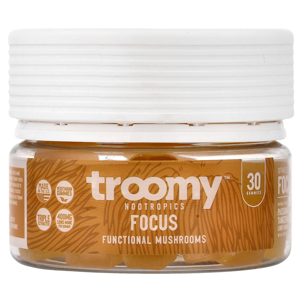 Troomy Nootropics, Focus, Functional Mushrooms Gummies, Passionfruit Tangerine, 30 Gummies, 4.76 oz (135 g)