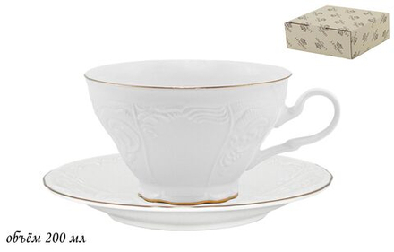 Lenardi 226-013 Чашка 200 мл с блюдцем MARIA GOLD в под.упак (х24)Фарфор