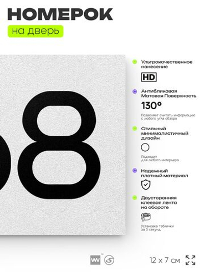 Номер на дверь 468, табличка на дверь для офиса, квартиры, кабинета, аудитории, склада, белая 120х70 мм, Айдентика Технолоджи