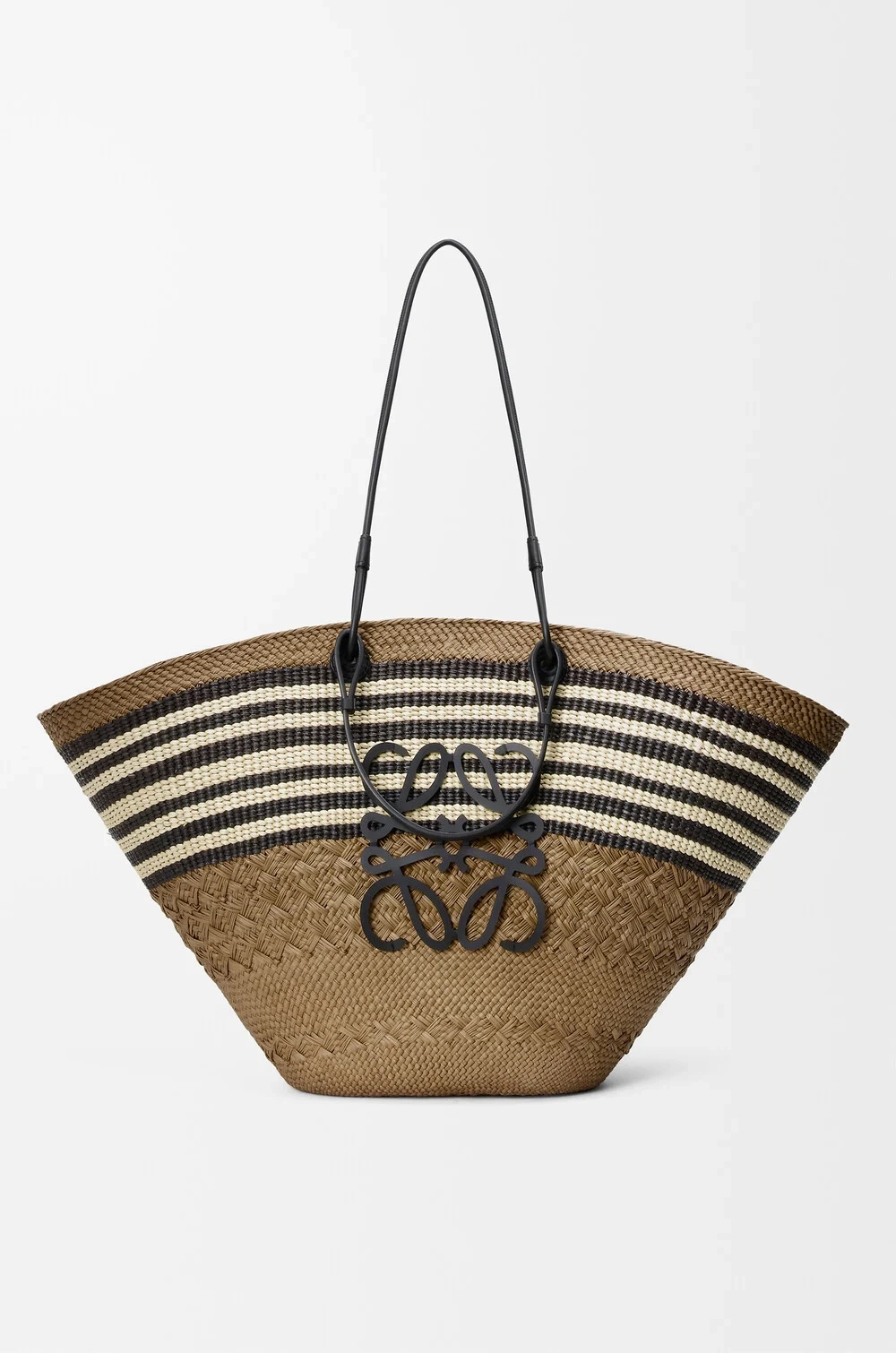 Loewe Большая сумка-корзина Anagram из пальмы и телячьей кожи, темный хаки