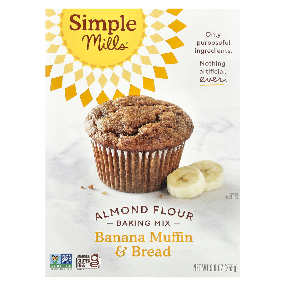 Simple Mills, смесь для выпечки из миндальной муки, банановые кексы и хлеб, 255 г (9 унций)