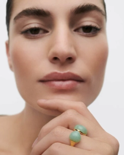Кольцо Green Aventurine Gravity серебро 925 пробы покрытое золотом
