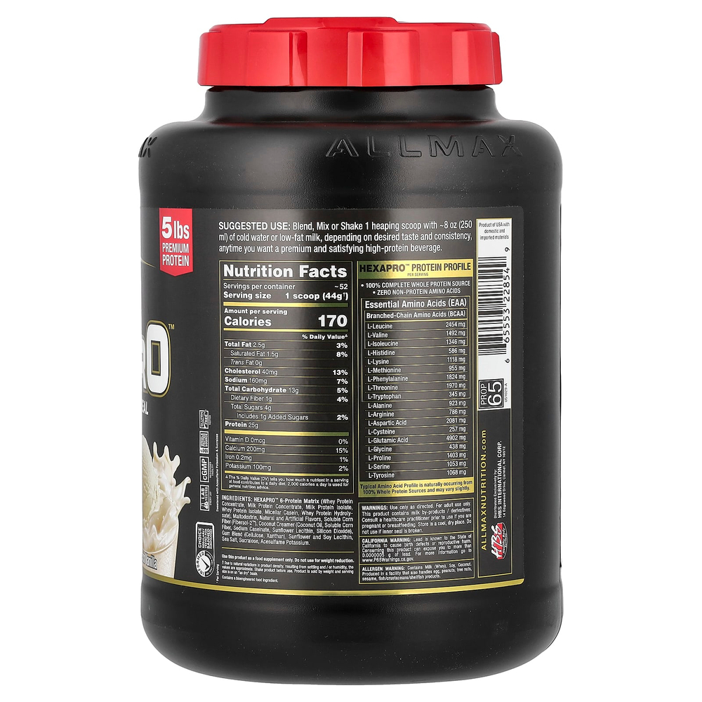 ALLMAX, Hexapro™, высокопротеиновый нежирный рацион, французская ваниль, 2,27 кг (5 фунтов)