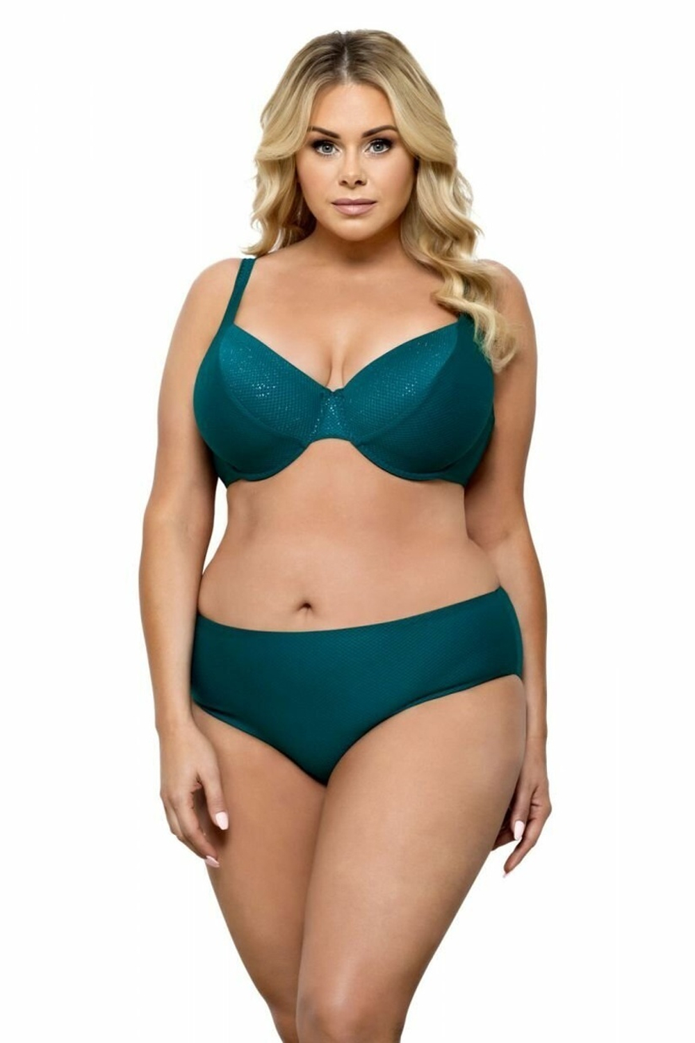 Раздельный купальник plus size с блестящими деталями на лифе (Размер: 75E/38) (Цвет: изумрудный)