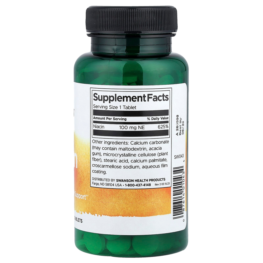 Swanson Vitamins, ниацин, 100 мг, 250 таблеток