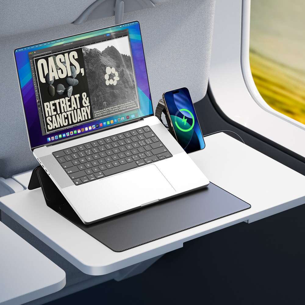 Универсальная портативная подставка 3в1 для ноутбука из кожи от Dux Ducis, серия AirQ Series, чехол для ноутбука, подставка и магнитное зарядное устройство в одном
