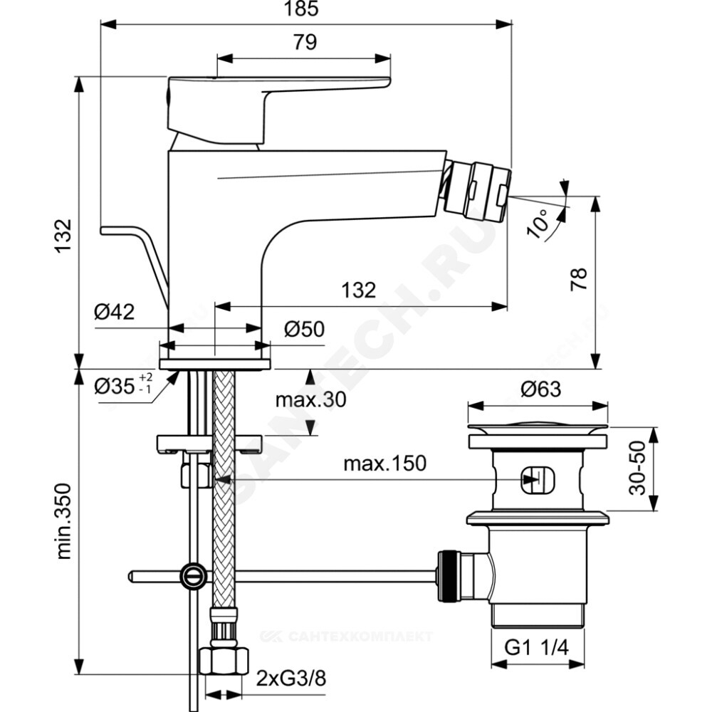 Смеситель для биде одноручный CERAFINE O Ideal Standard BC705XG