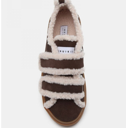 Замшевые кеды INUIKII Shearling Low Velcro Dark Brown на меху
