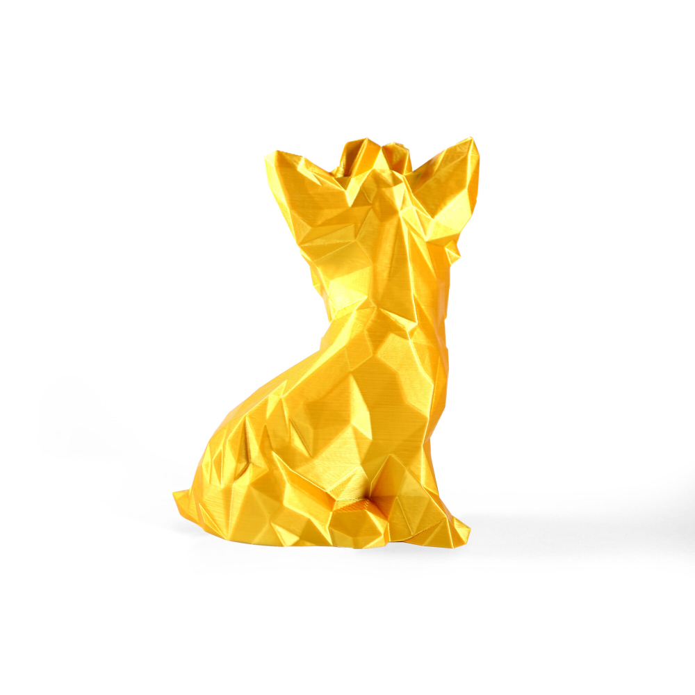 Статуэтка собаки породы Йорк (York dog) полигональная 240 мм, золотой, 3D печать