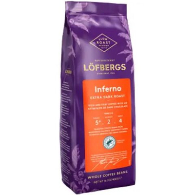 Кофе Lоfbergs Inferno Extra Dark в зернах 400 г (из Финляндии)