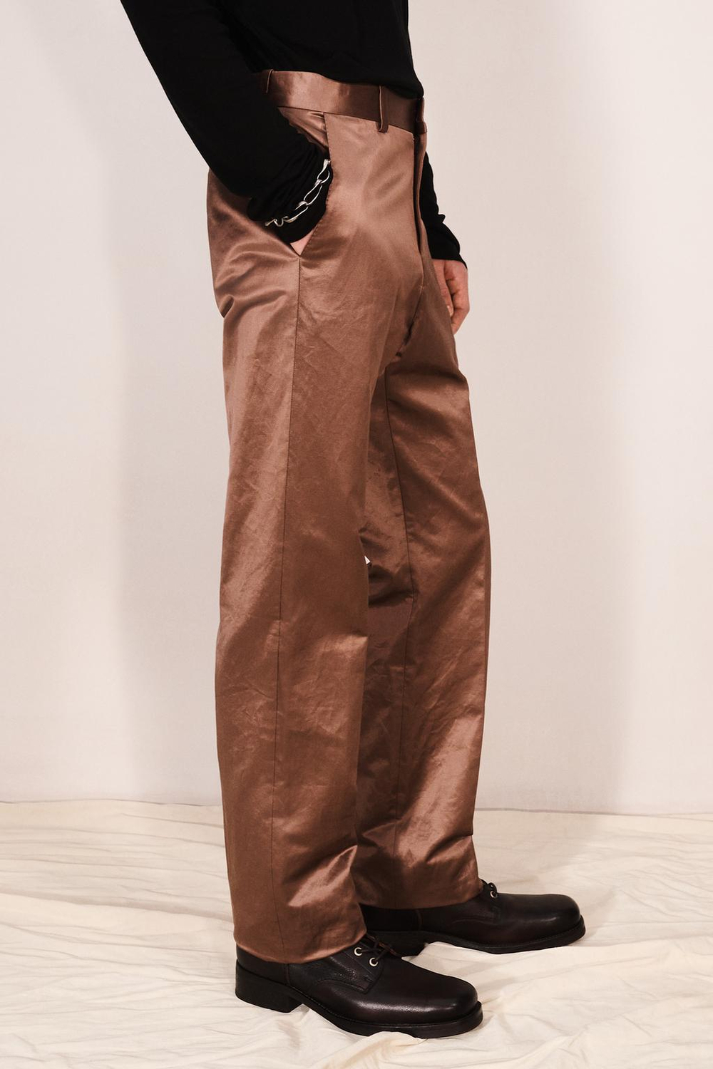 ZARA АТЛАСНЫЕ БРЮКИ ПРЯМОГО КРОЯ, БЛЕДНО-РОЗОВЫЙ